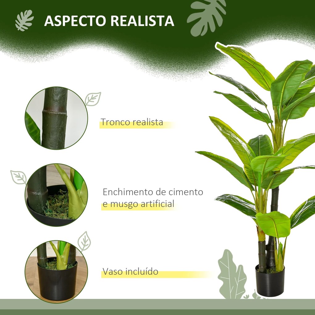 Bananeira Artificial 150 cm Planta Artificial com Vaso e 18 Folhas Pla