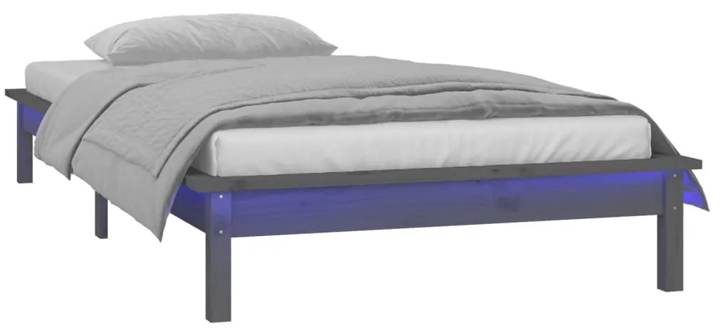 Estrutura cama c/ LED solteiro 90x190cm madeira maciça cinzento