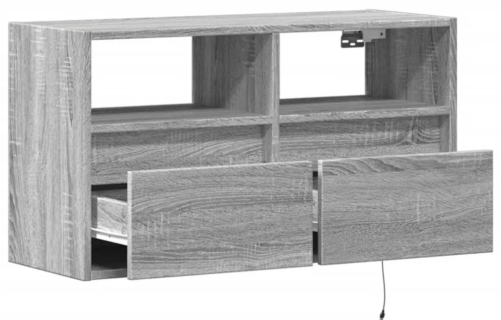Móvel de parede p/ TV c/ luzes LED 80x31x45 cm cinzento sonoma