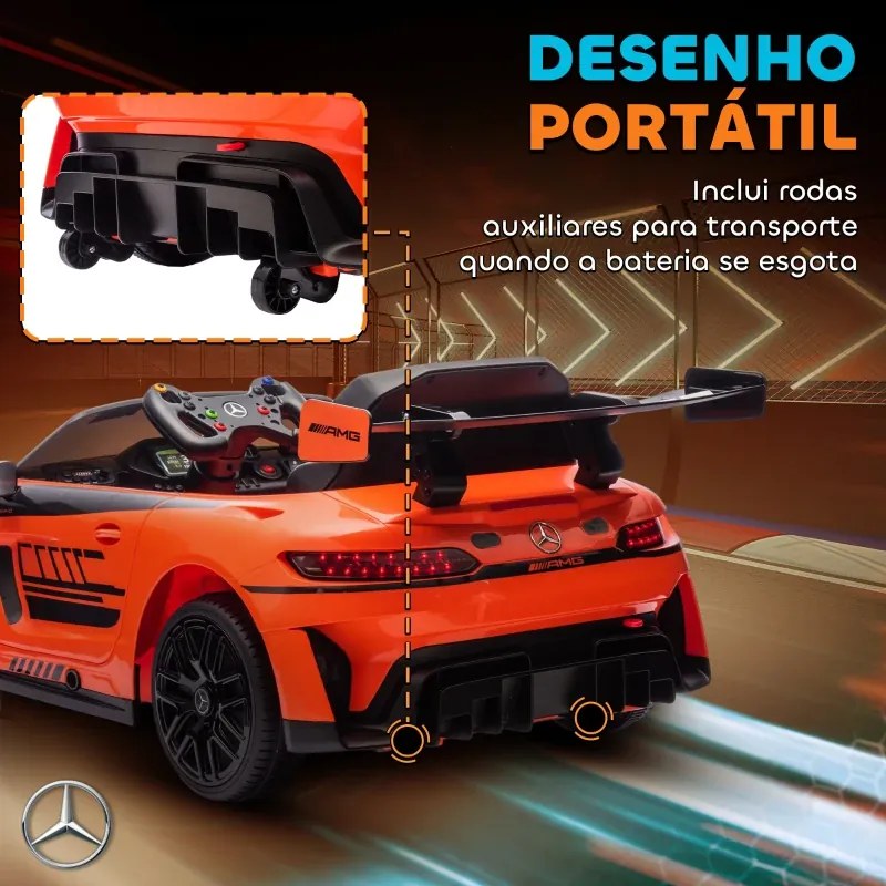 Carro Elétrico para Crianças Mercedes-AMG GT3 Evo12V com Controlo Remoto 2,4G e Motor Duplo 115x66x44 cm Laranja