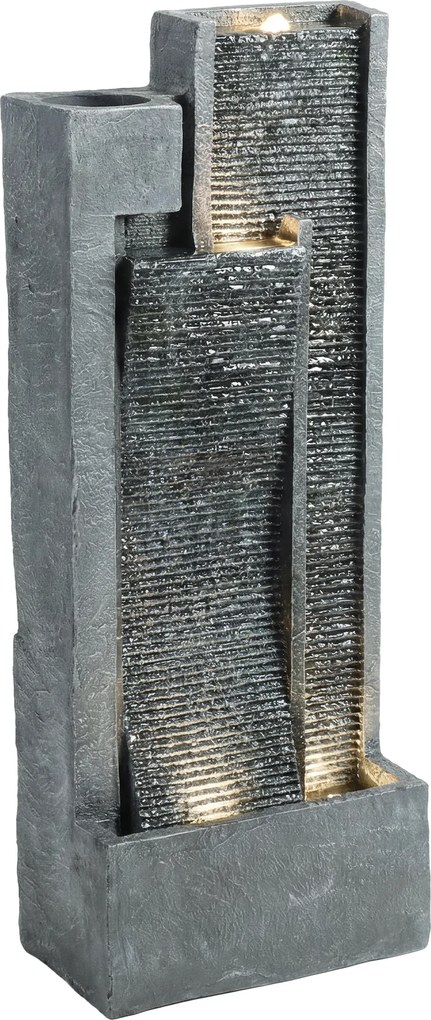 Outsunny Fonte de Água Decorativa com Iluminação LED e Vaso Fonte de Jardim Exterior em Cascata de 3 Níveis com Bomba Resistente à Intempérie para Jardim Pátio 38x19x101 cm Cinzento Escuro | Aosom Portugal