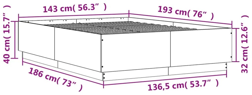 Estrutura de cama 140x190 cm derivados de madeira cinza cimento