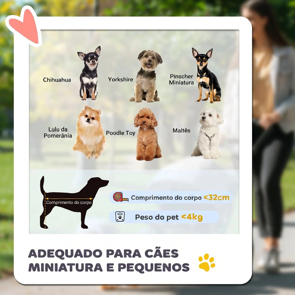 Carrinho para Cães Pequenos com 4 Rodas Travão Cesto Capota Correias de Segurança e Janelas 67x45x96 cm Cinza Claro