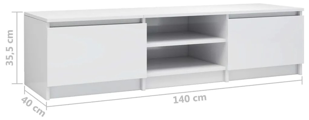 Móvel de TV 140x40x35,5cm derivados madeira branco brilhante