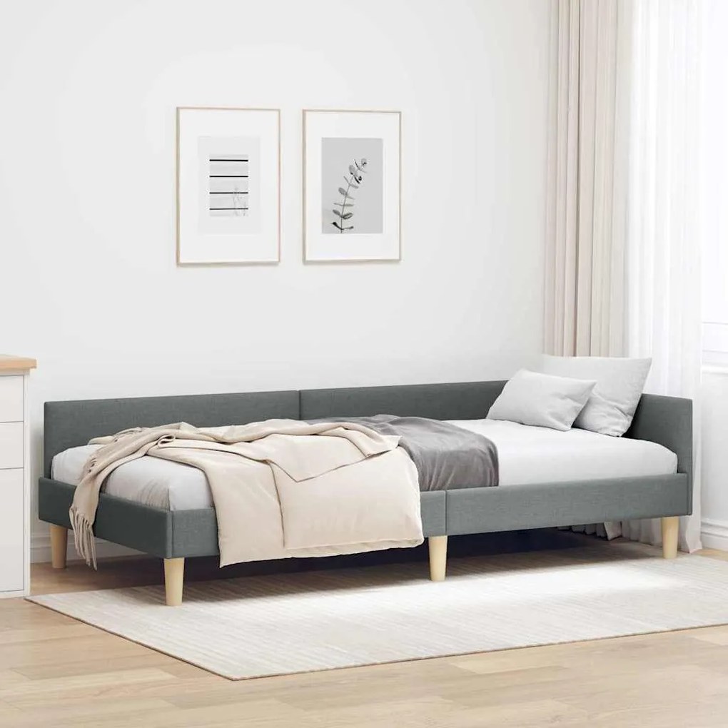 vidaXL Estrutura de Cama de Canto Cinza Escuro 90 x 200 cm tecido