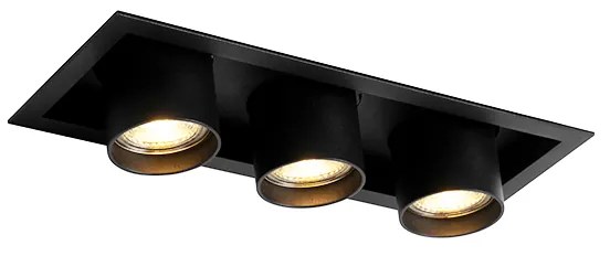 Conjunto de 6 focos embutidos modernos pretos ajustáveis de 3 luzes - Roof