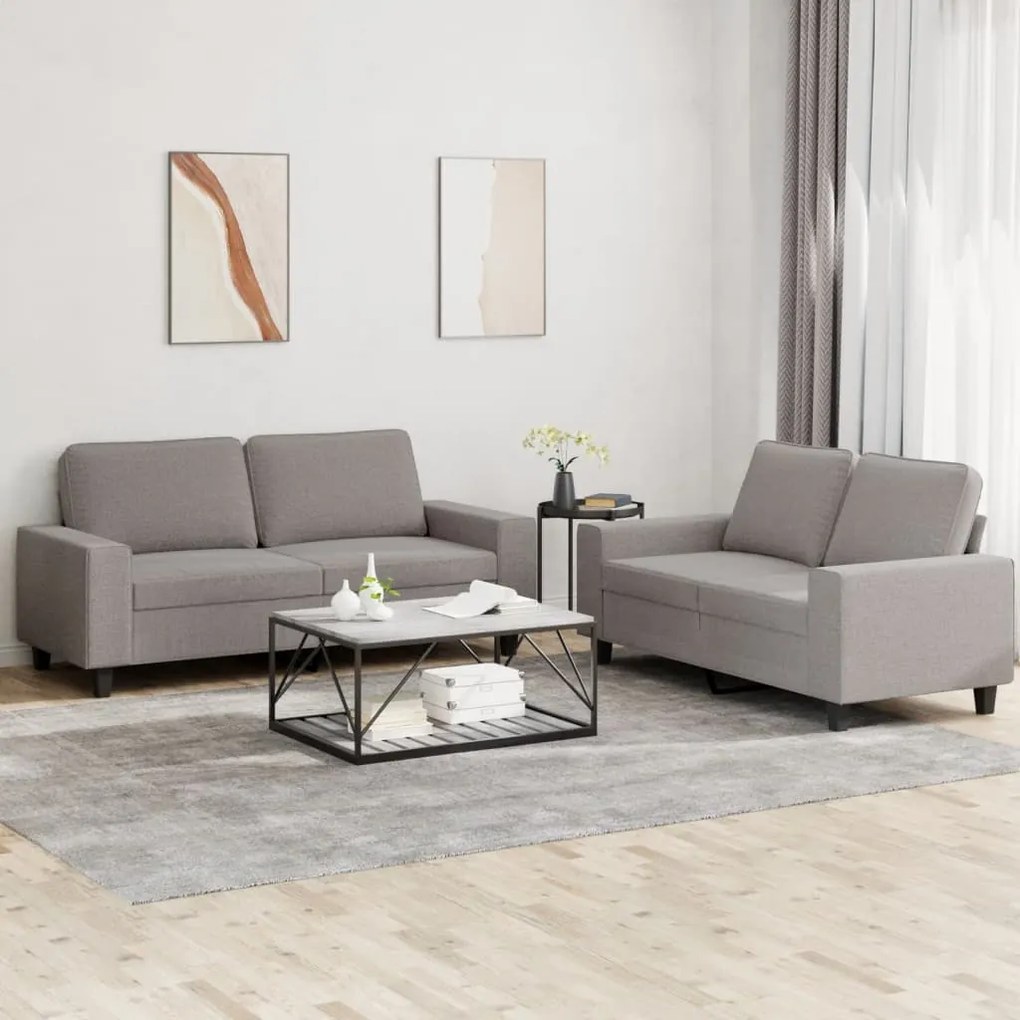 vidaXL 2 pcs conjunto de sofás tecido cinzento-acastanhado