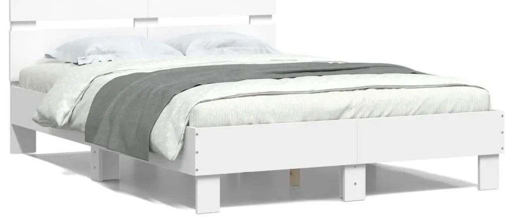 Estrutura de cama com cabeceira e luzes LED 120x190 cm branco