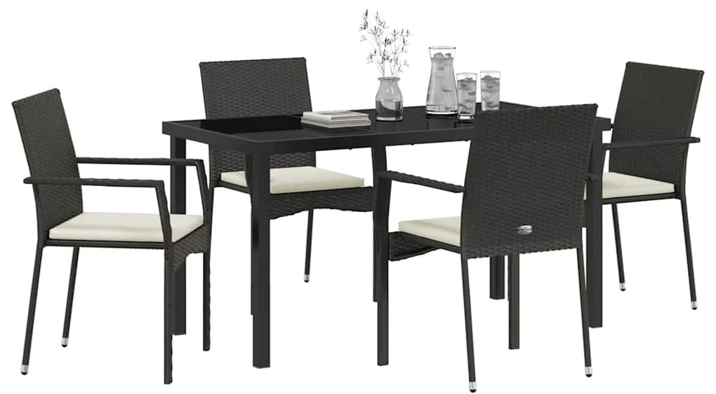 Conjunto de 4 Cadeiras de Jardim 5 pcs Preto 140 x 70 x 73 cm