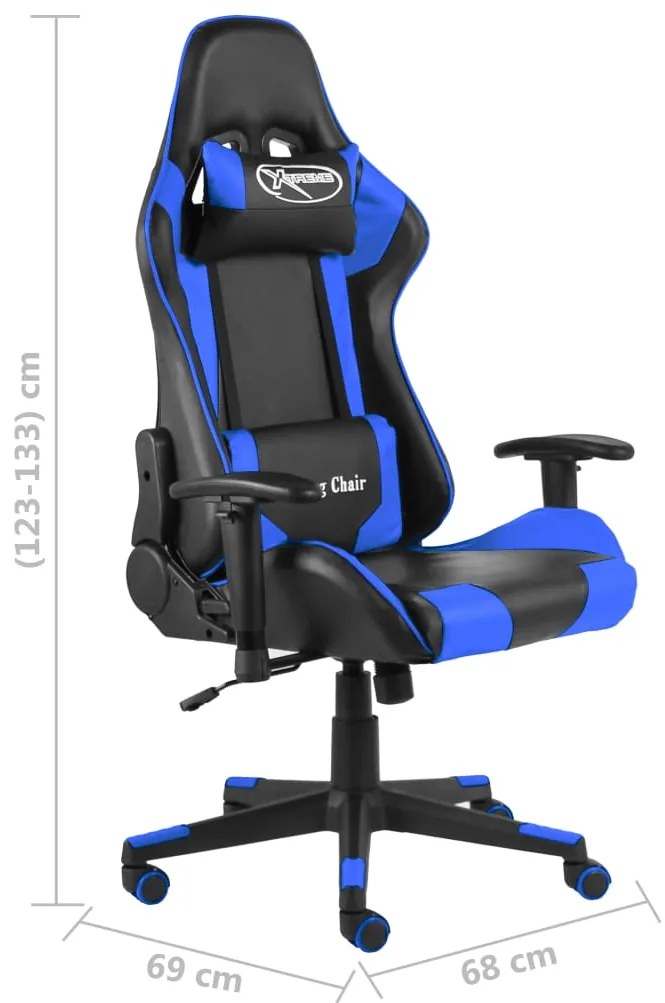 Cadeira de gaming giratória PVC azul