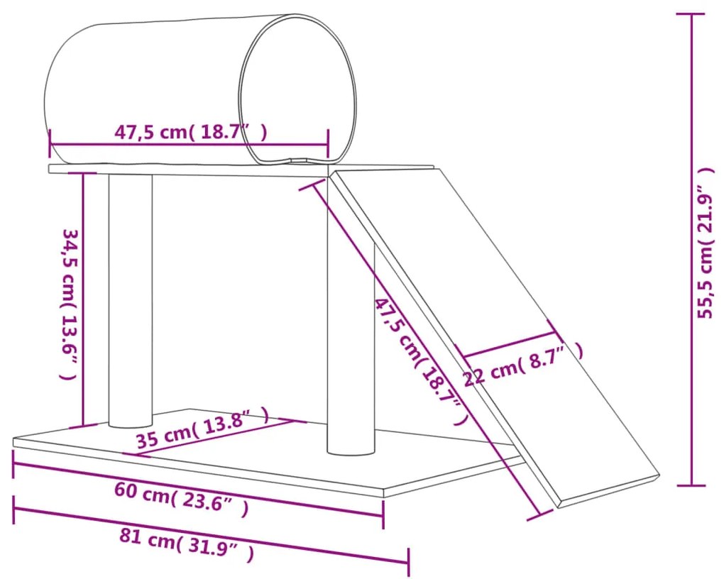 Postes arranhadores p/ gatos túnel/escada 55,5 cm cinza-escuro