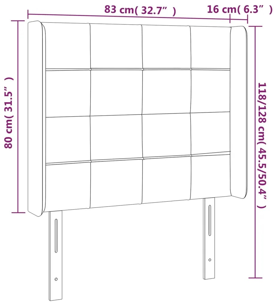 Cabeceira de cama c/ luzes LED veludo 83x16x118/128 cm preto