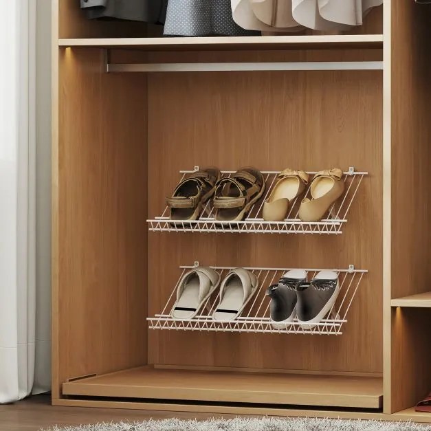 Conjunto de 2 prateleiras 61 x 30 x 2,5 cm para sapatos para montagem na parede Branco