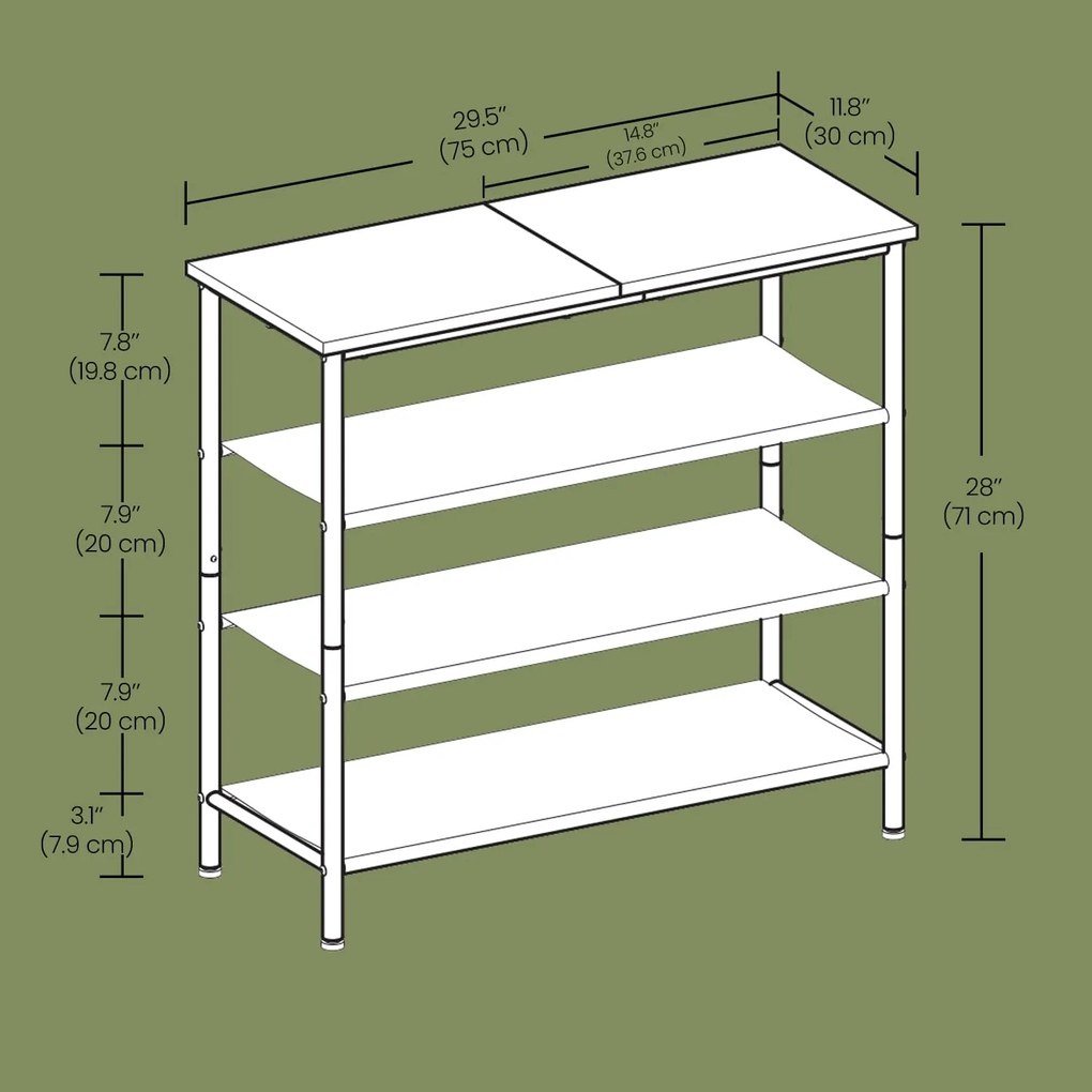 Sapateira de 4 níveis, design compacto, 3 prateleiras em tecido 30 x 75 x 71 cm castanho-preto