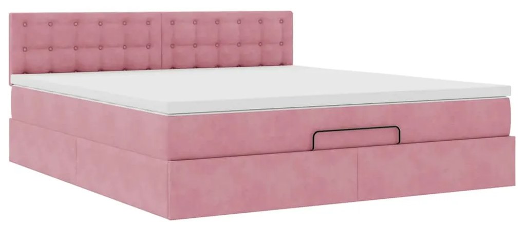 Estrutura de cama otomana com colchão 160x200 cm veludo rosa