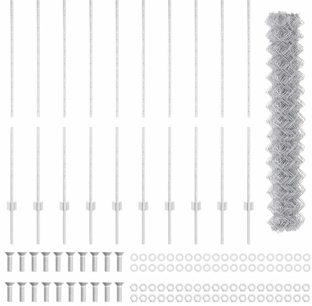 Cerca de Chain Link com 20 U Posts Prateado 1.4x10 m Aço