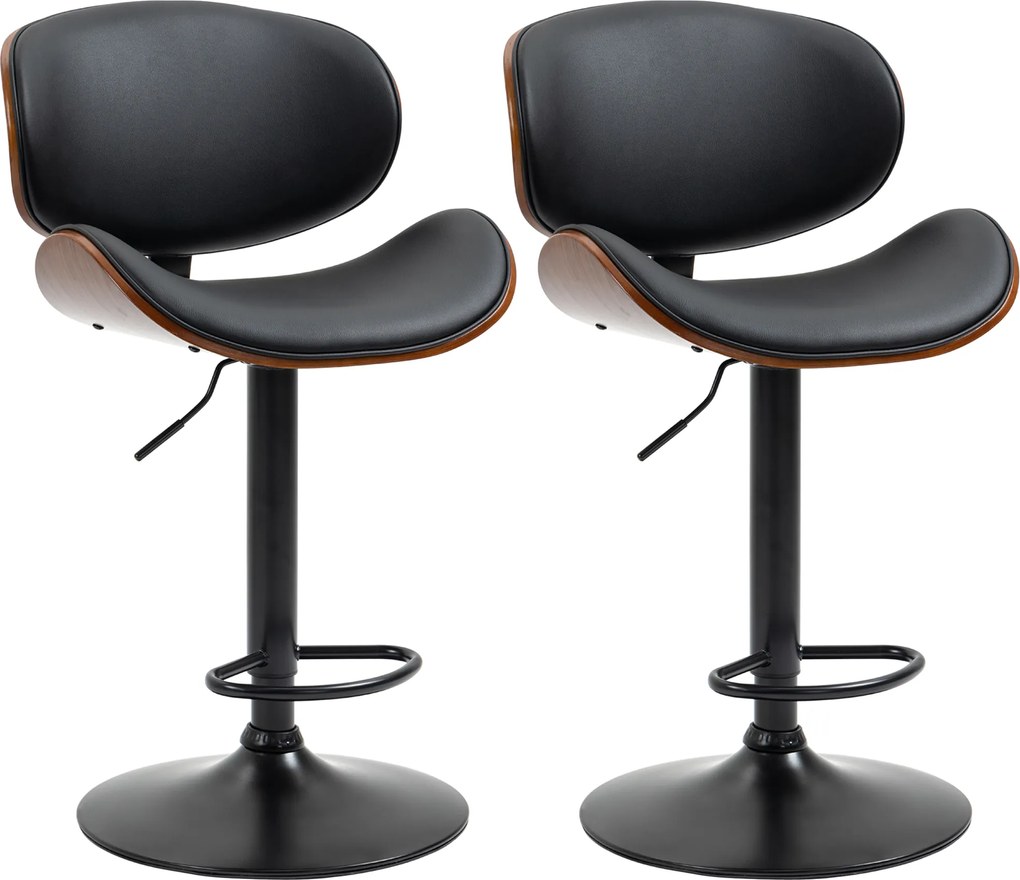 Conjunto de 2 cadeiras de bar com banco regulável em altura, revestimento sintético, 53 x 52 x 92-112 cm, preto