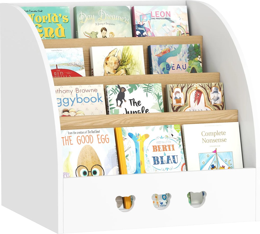 Estante Infantil para Brinquedos Organizador de Brinquedos de 4 Níveis com Compartimento Oculto 60x53x60 cm Branco e Madeira