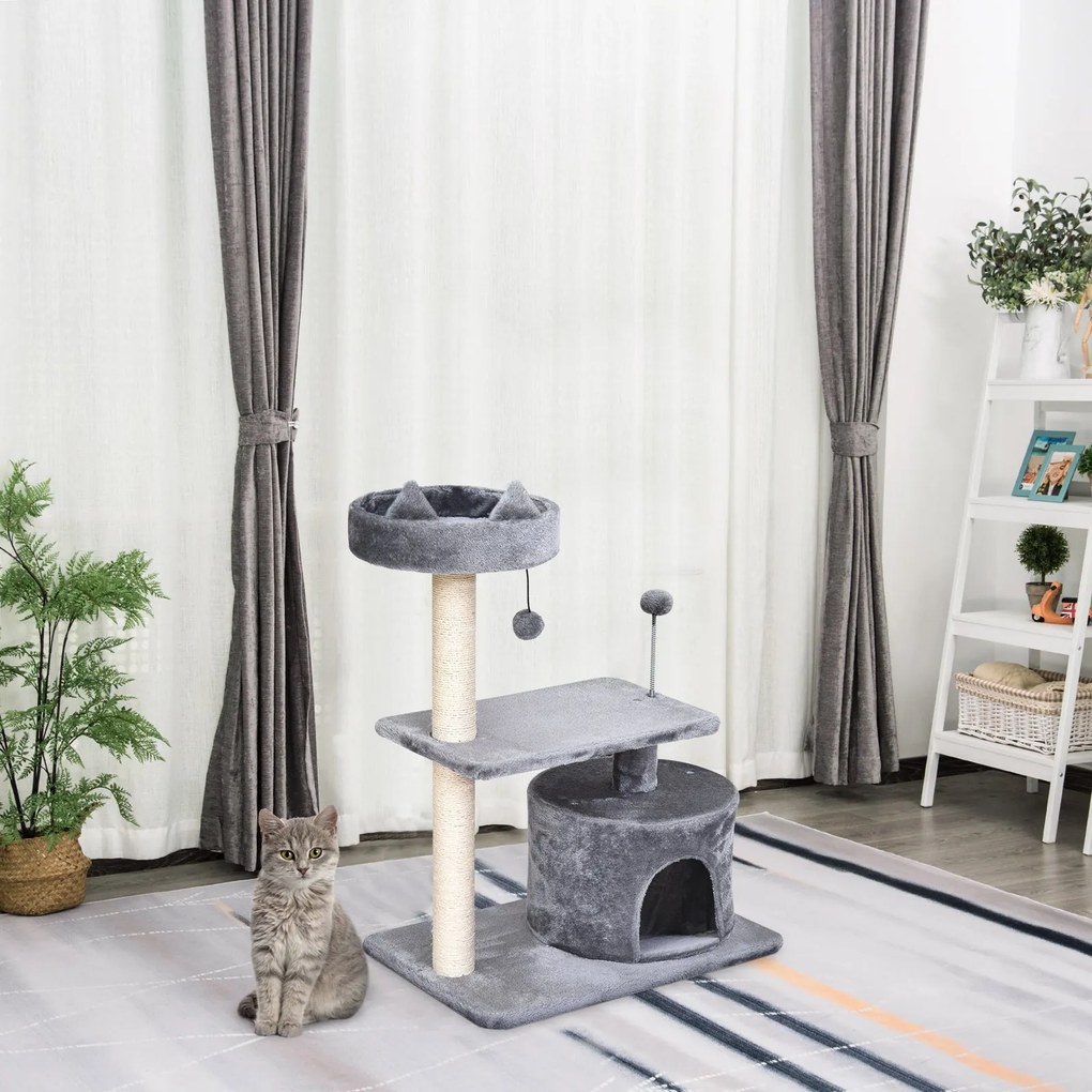 PawHut Arranhador para Gatos 81 cm Torre para Gatos Médios com Cama Pl