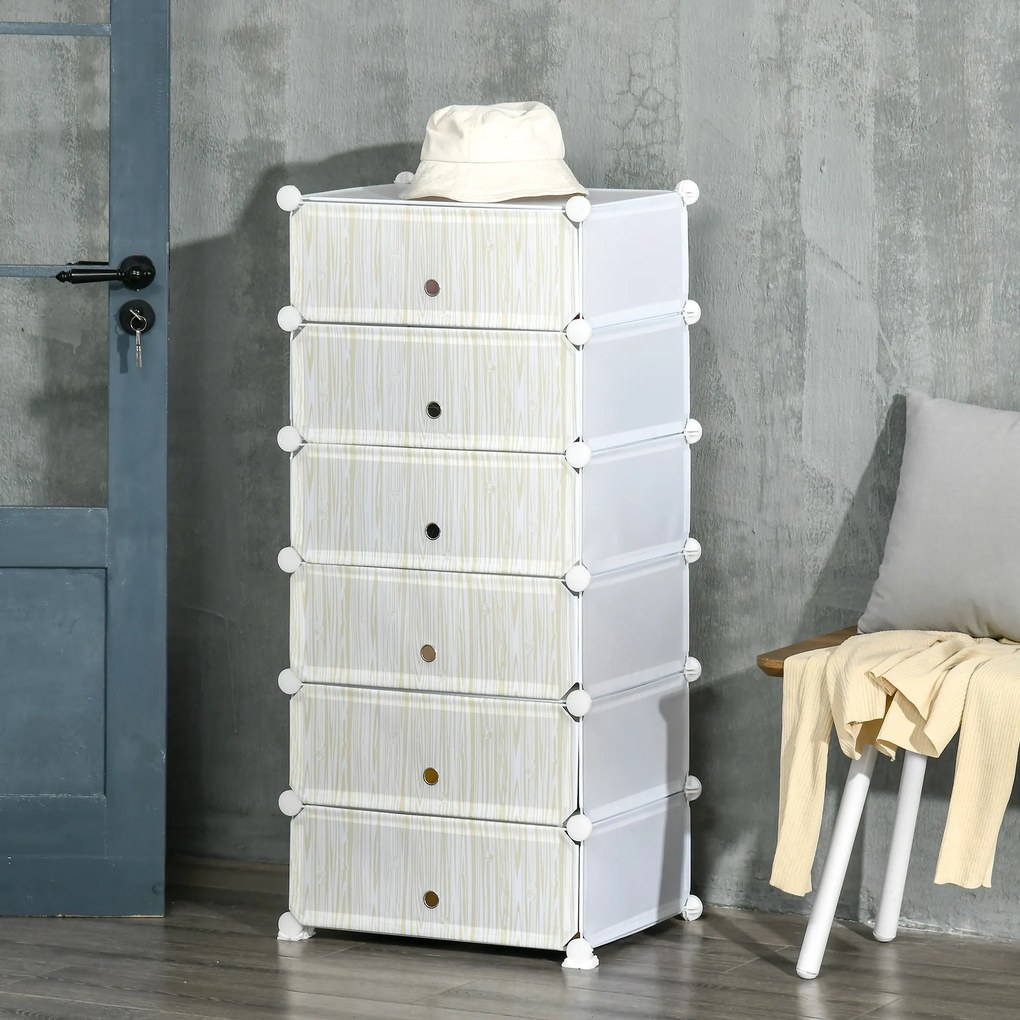 Armário modular para sapatos, móvel de arrumação com 6 cubos empilháveis em plástico, 49 x 36,5 x 108 cm, branco
