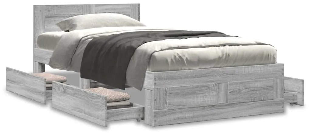 Estrutura de cama c/ cabeceira derivados madeira cinza-cimento