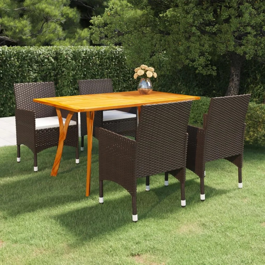 vidaXL 5 pcs conjunto de jantar para jardim castanho