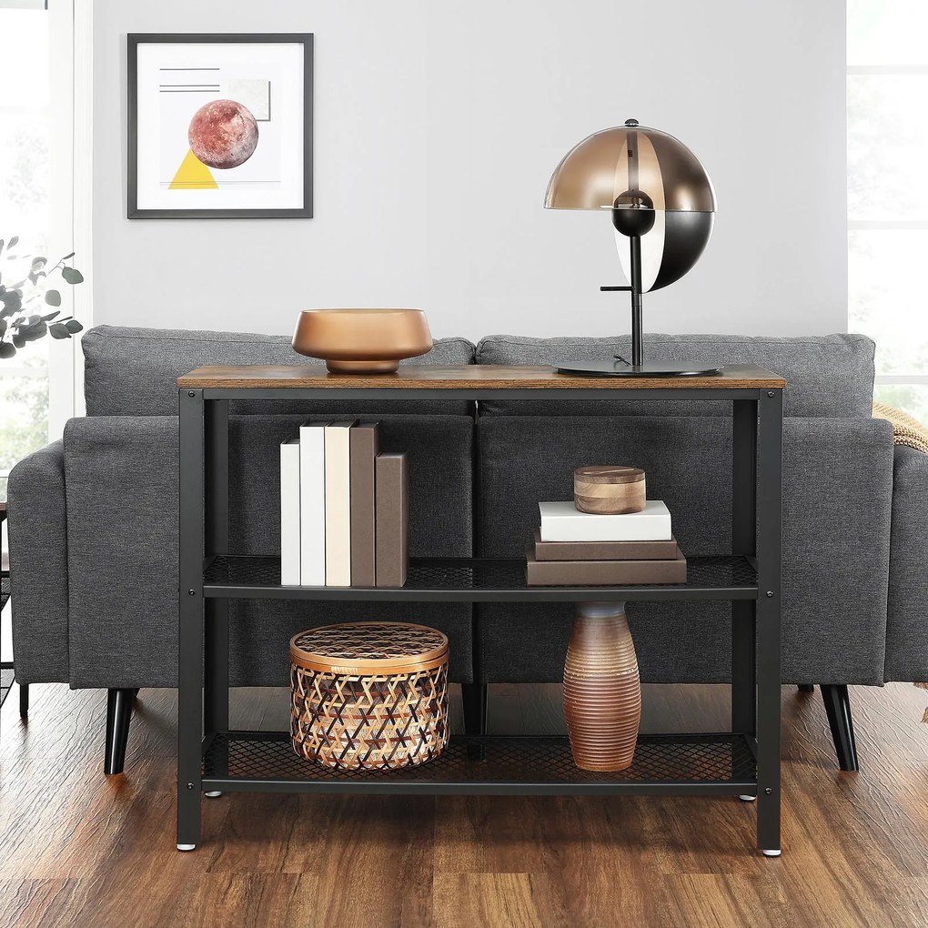 Mesa consola de estilo industrial com 3 níveis 101,5 x 35 x 80 cm Castanho Vintage-preto