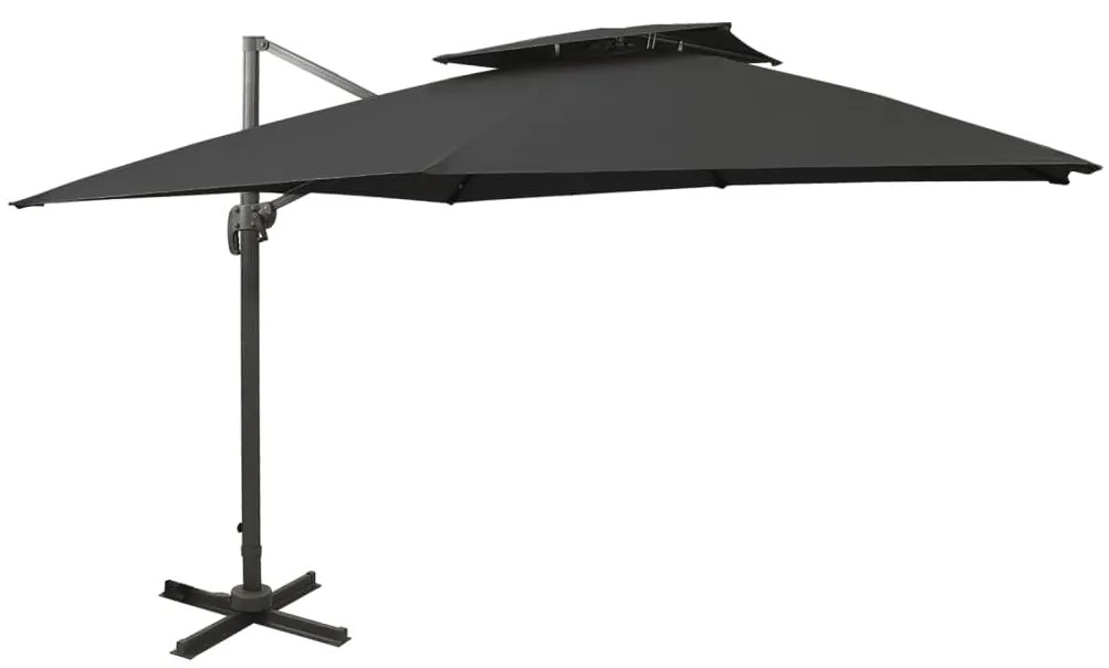 vidaXL Guarda-sol de jardim cantilever c/ toldo duplo 300x300 cm preto