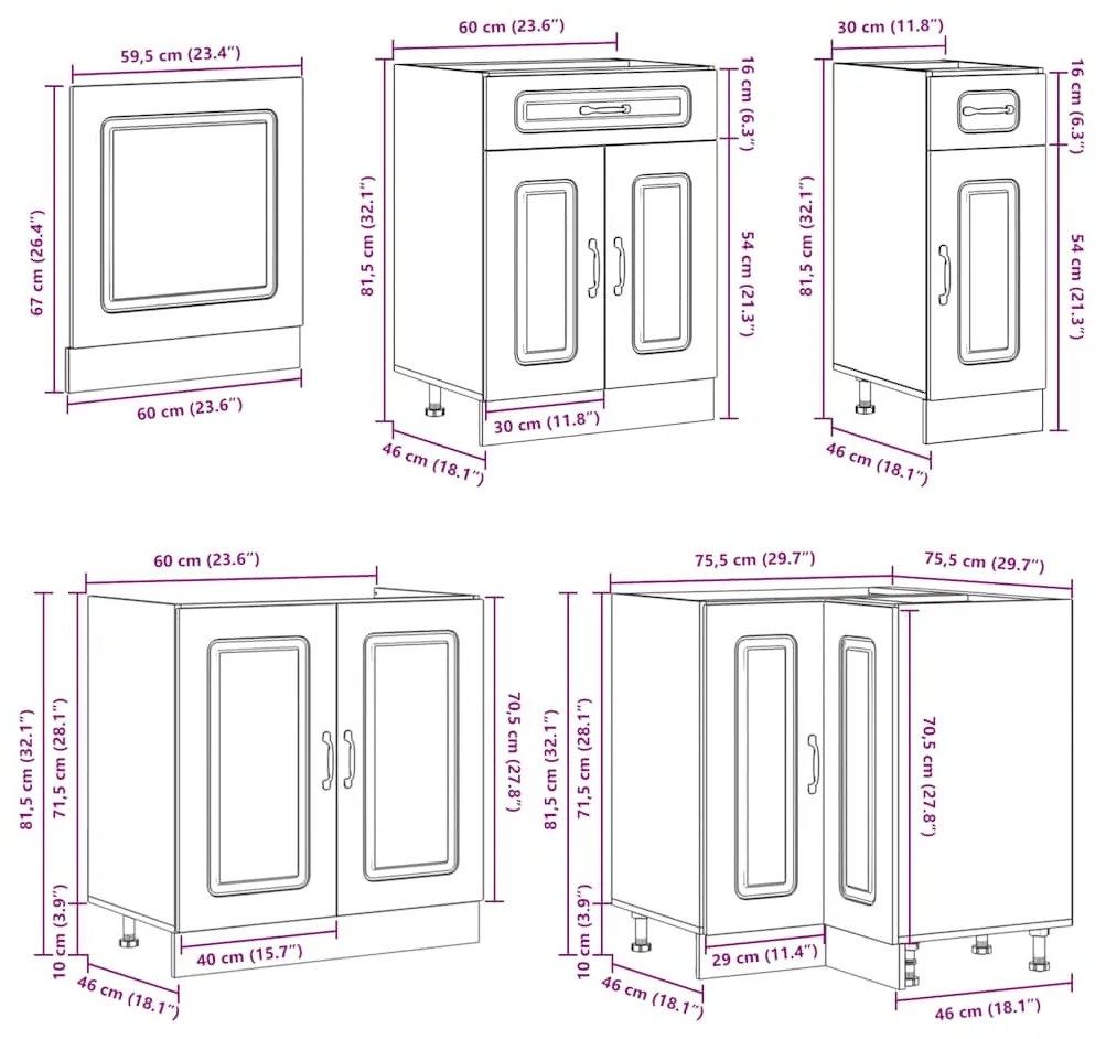 11 peças armário de cozinha conjunto Kalmar cinza sonoma