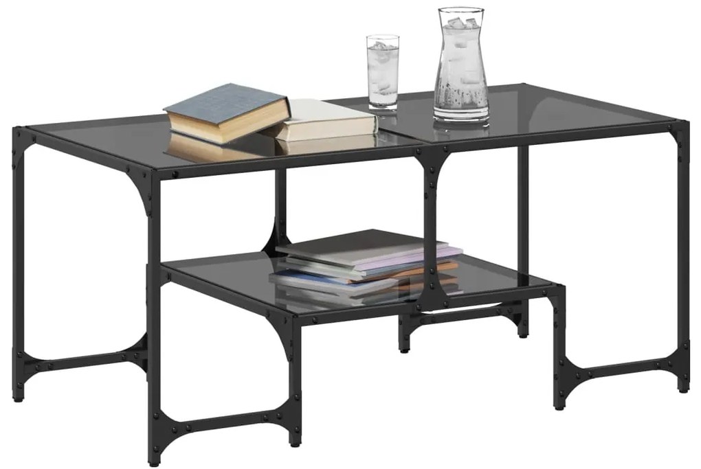Mesa de centro com topo em vidro preto 98,5x50x45 cm aço
