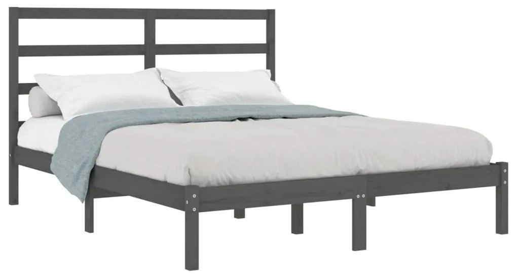 Estrutura de cama king 150x200 cm madeira maciça cinzento