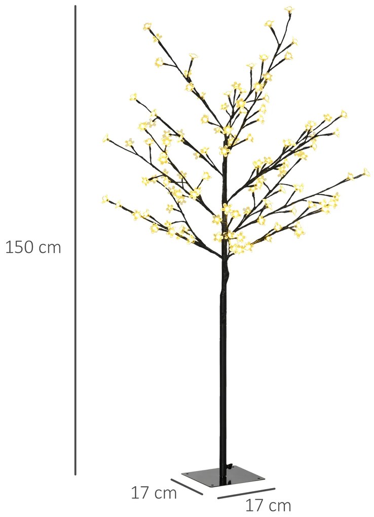 Árvore de Cerejeira com 120 Luzes LED IP44 Branco Quente Candeeiro Decorativo de Flor de Cereja com Ramos Flexíveis para Sala de Estar Festas Interior
