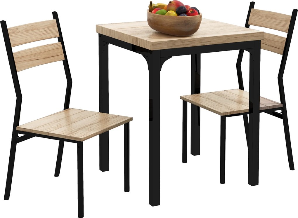 Conjunto de mesa e cadeiras para 2 pessoas, conjunto de jantar de 3 peças com 2 cadeiras encaixáveis em carvalho claro