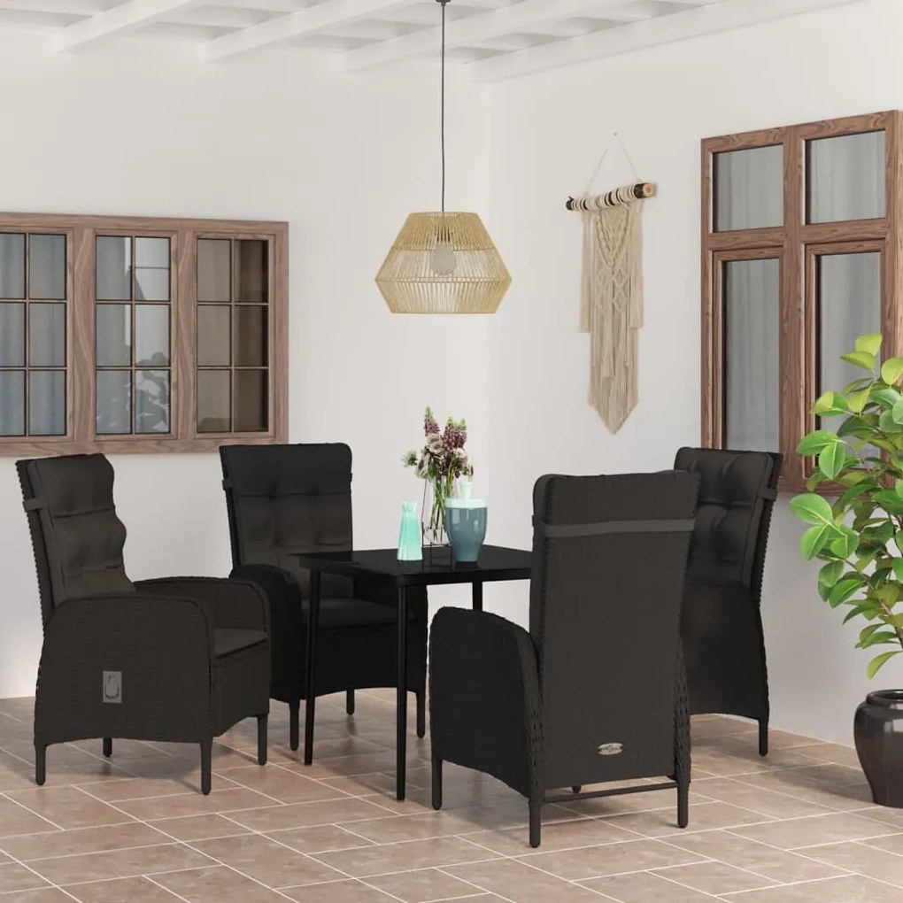 5 pcs conjunto de jantar p/ jardim c/ almofadões preto