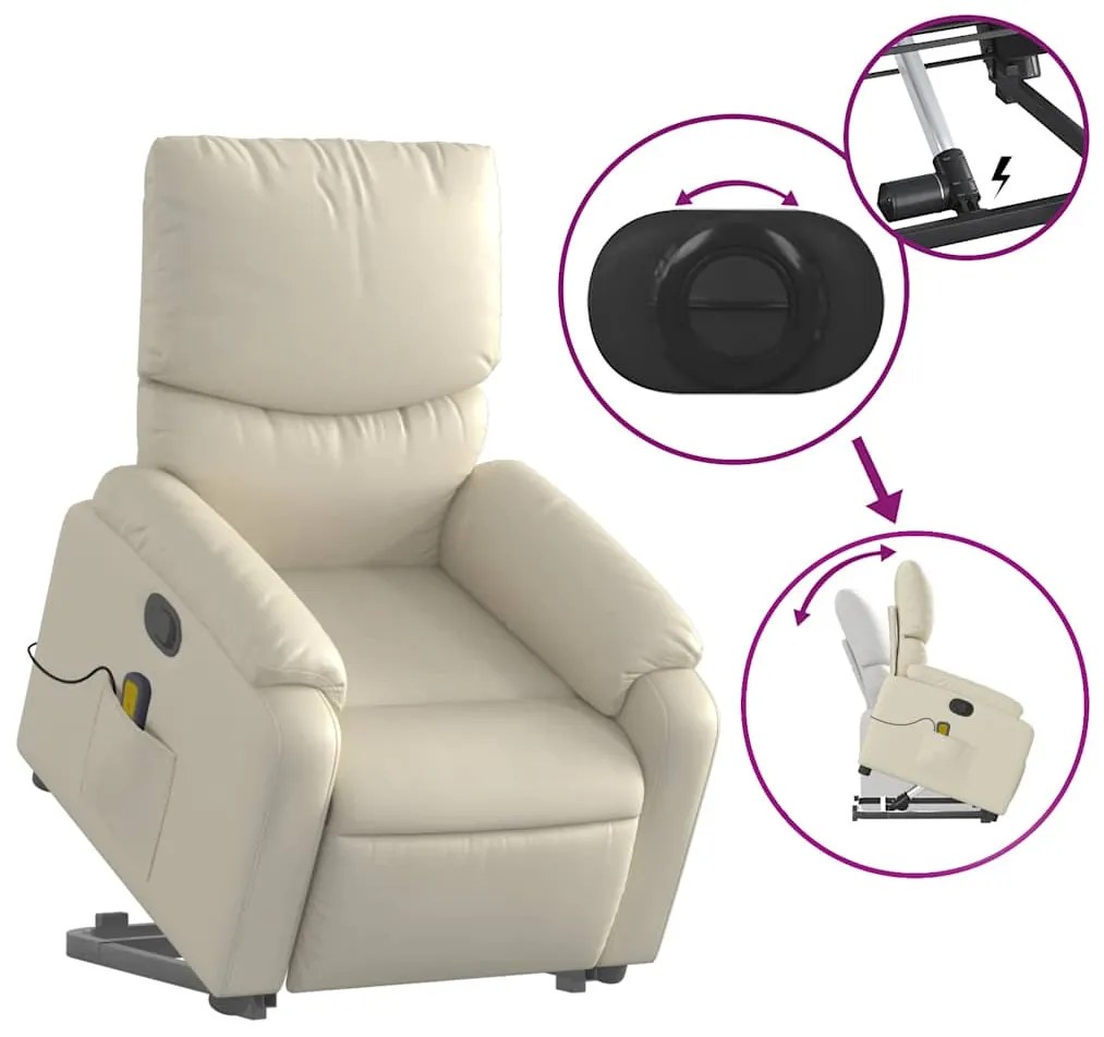 Poltrona reclinável de massagens couro artificial cor creme