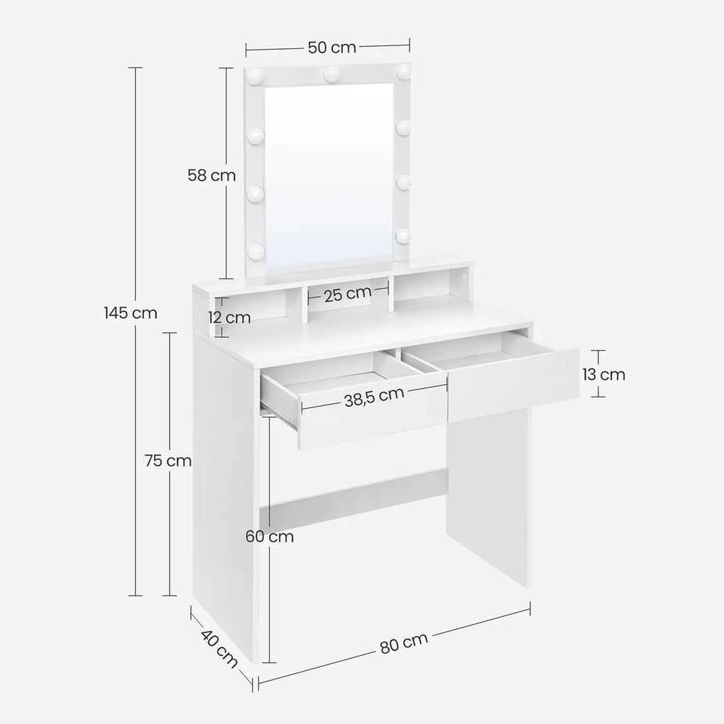 Toucador com iluminação LED 80 x 40 x 145 cm Branco