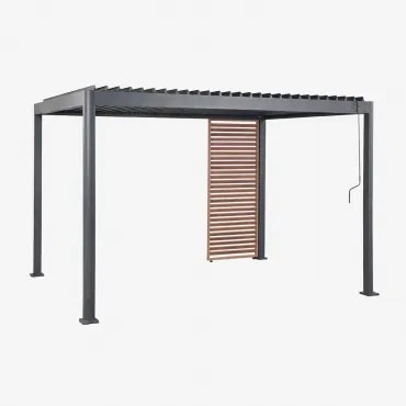Pérgola Bioclimática De Alumínio Com Lâminas E Painel Druvia Cinza Grafite - Castanho Castanho Madeira & Pérgula De 3x4 M Com 1 Painel De 92,5 Cm -