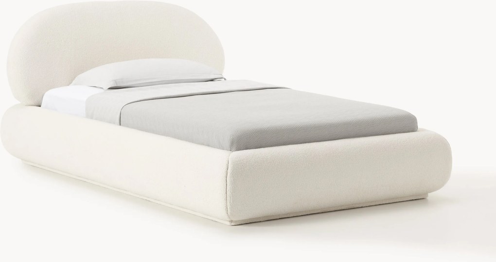 Cama de solteiro estofada em teddy com arrumação Alba