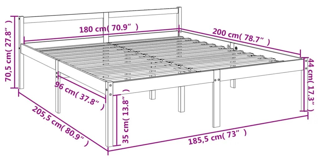 Estrutura de cama super king 180x200 cm pinho maciço branco