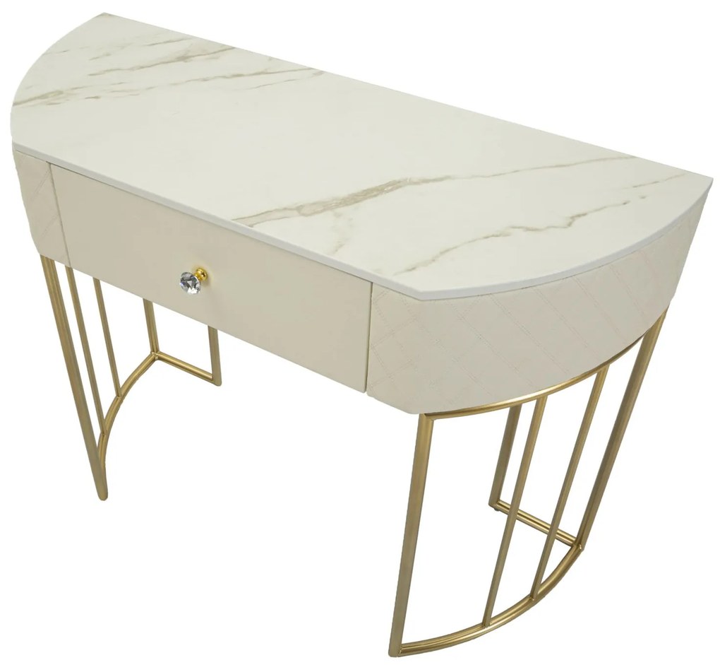 MESA CONSOLA SHARON 100X40X75 CM BRANCA, BEGE E DOURADA