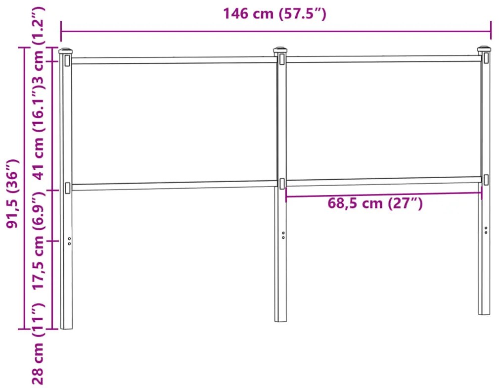 Cabeceira de cama 140 cm derivados madeira/aço carvalho fumado