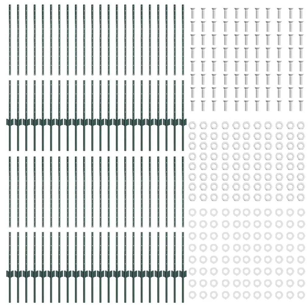 Postes de Cerca Prateados 44 pcs Verde 100 x 1 m