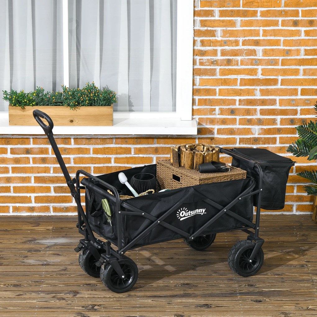 Carrinho de Transporte Dobrável com Bolsa Térmica Removível Capacidade 100 kg para Campismo Praia 113x57x77-100 cm Preto