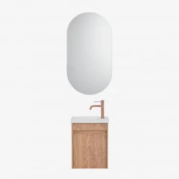 Conjunto De Móvel De Casa De Banho Suspenso Em Madeira Com Lavatório Integrado Narek Castanho Fresno & Ovalado Com Armazenamento Preto - Sklum