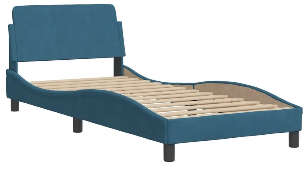 Cama com colchão 90x190 cm veludo azul