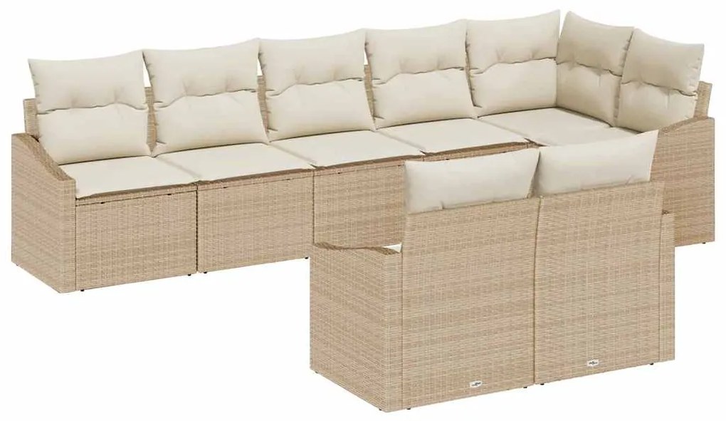 Conjunto de Jardim com 8 Peças e Almofadas Bege em Rattan Sintético