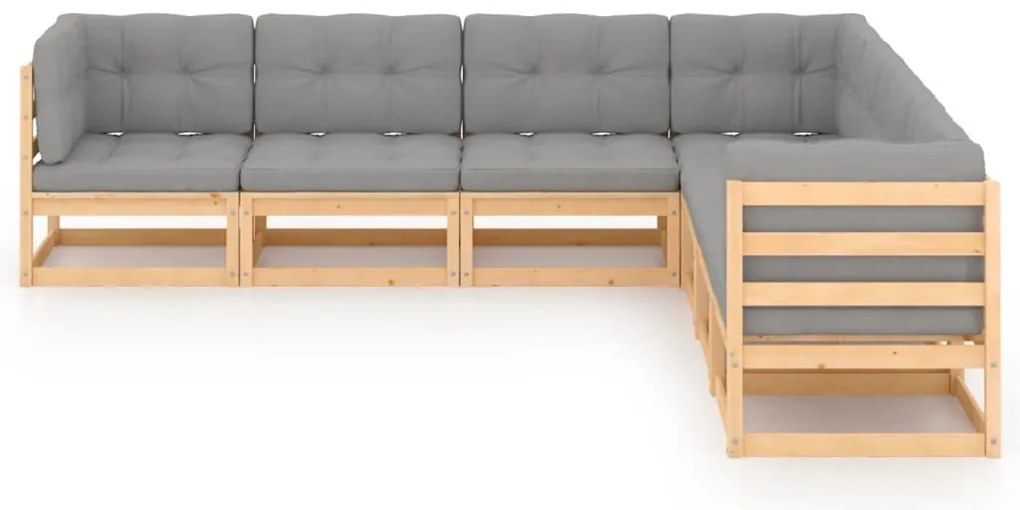7 pcs conjunto lounge de jardim c/ almofadões pinho maciço