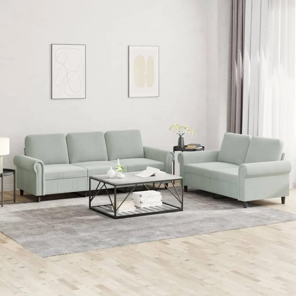 3202250 vidaXL 2 pcs conjunto de sofás com almofadões veludo cinzento-claro