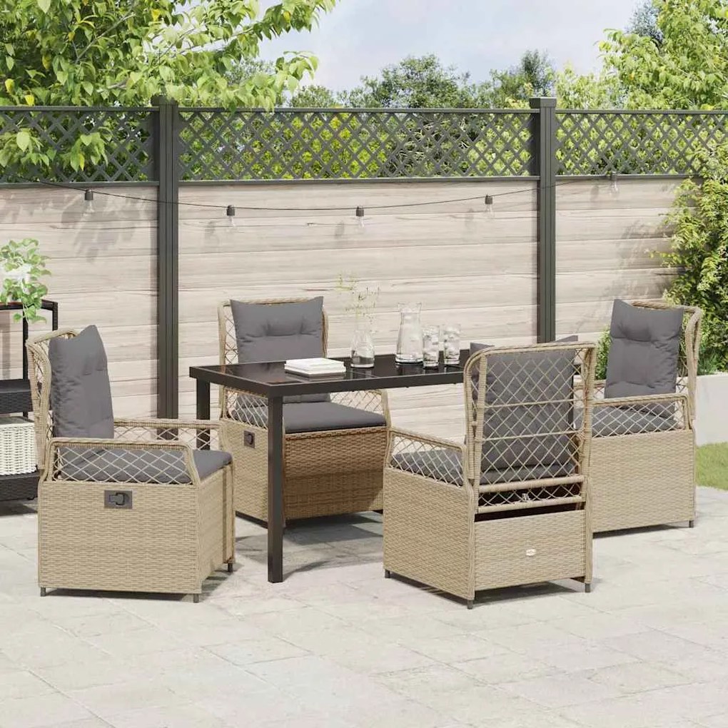 Conjunto de jantar de jardim 5 peças bege em polyrattan.