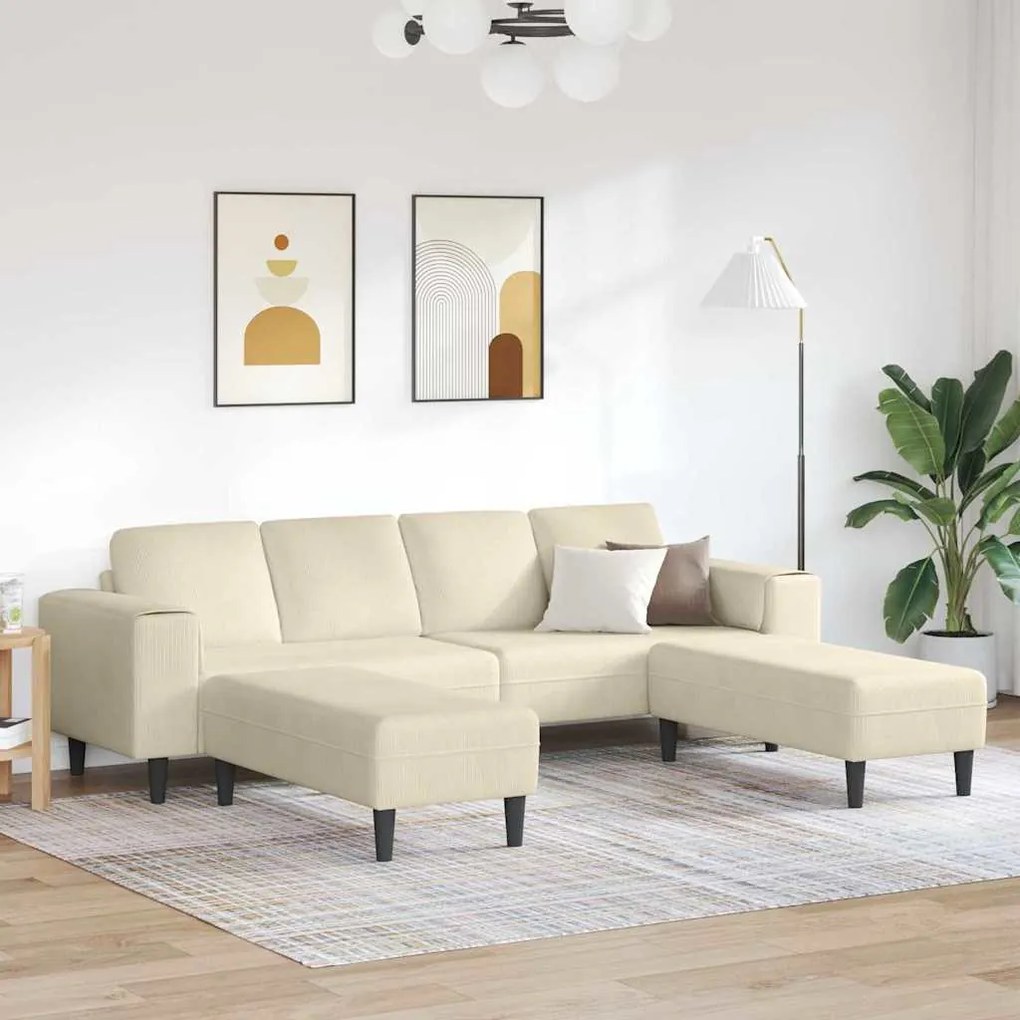 Sofá de Tecido com almofada Creme 208 cm Tecido de veludo côtelé